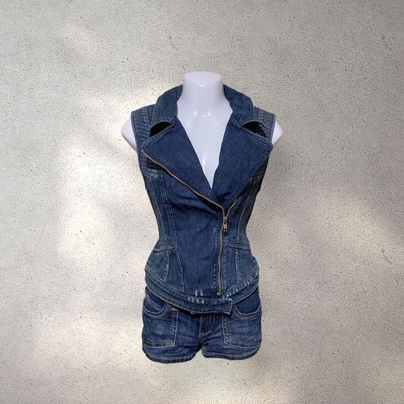 Guess Denim Zip Up Vest - Picture 1 of 6